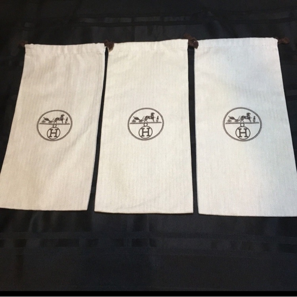 Hermes Herringbone Twill Set of 3 Storage Shoe Dust Bags 14 x 6.5 Authentic